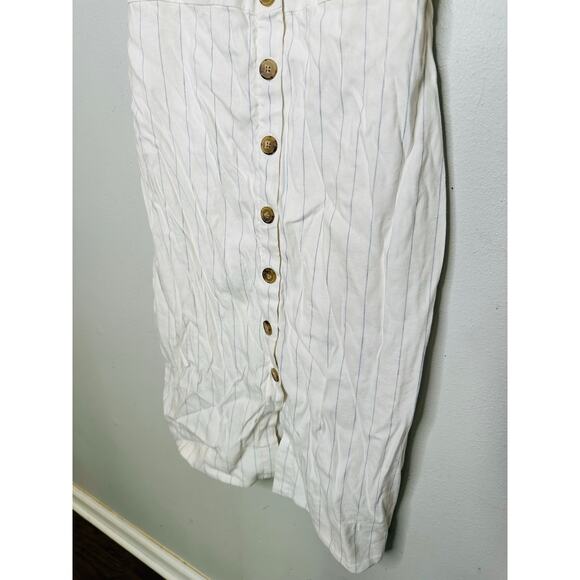 CLUB MONACO Off-White Pinstriped Linen Blend Front Button Pencil Dress Size 6 - Picture 7 of 13